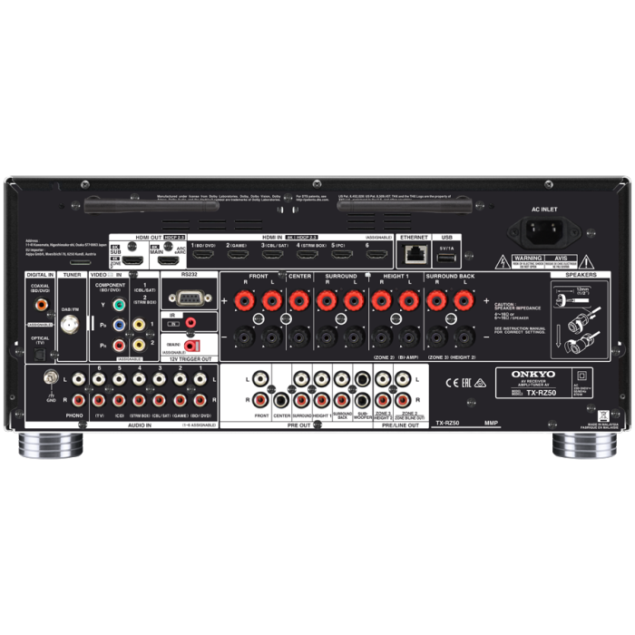 Onkyo TX-RZ50 9.2 -Channel AV Receiver, 180 W/Ch / 6 ohms, Dirac Live, THX® Certified, DTS:X, 8K/4K Ultra HD, Works with Sonos, Black [3]