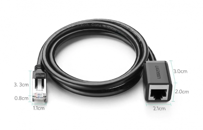 PATCH CORD UTP prelungitor Ugreen Cat6, "NW112", fire din cupru, RJ-45 (T) la RJ-45 (M), viteza maxima 1 Gbps, 1m, negru "11279" (include TV 0.06 lei) - 6957303882793 [2]