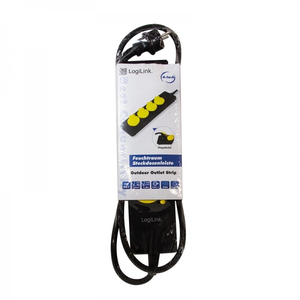 PRELUNGITOR LOGILINK  4 x prize Schuko, 1.4m, 16A, 3500W, capace prize, waterproof IP44, black, "LPS212" [3]