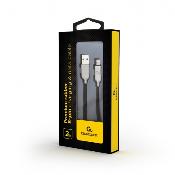 Premium rubber 8-pin charging and data cable, 2 m, black "CC-USB2R-AMLM-2M" [2]