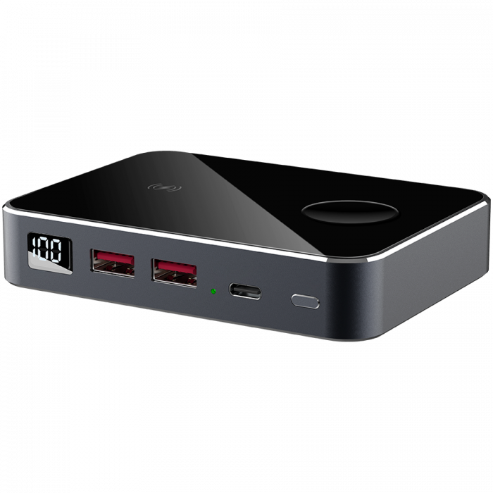 Prestigio Graphene PD Watch Edition, fast charging powerbank, 10000 mAh, 2*USB3.0 QC, 1*Type-C PD, wireless charger 10W, Apple Watch wireless charger 2,5W, LED indicator, leather case, cable type C-US [3]