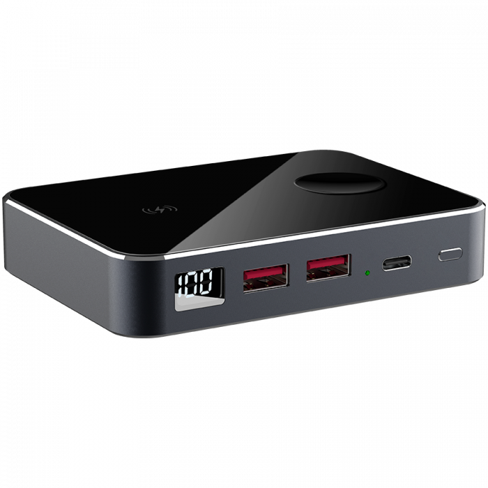 Prestigio Graphene PD Watch Edition, fast charging powerbank, 10000 mAh, 2*USB3.0 QC, 1*Type-C PD, wireless charger 10W, Apple Watch wireless charger 2,5W, LED indicator, leather case, cable type C-US [2]