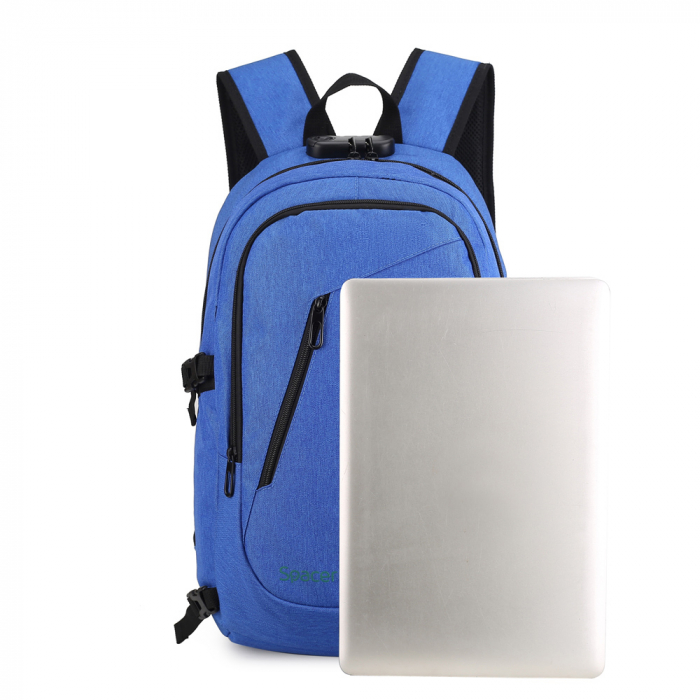RUCSAC SPACER, pt. notebook de max. 15.6", 2 compartimente, buzunar frontal, buzunar lateral x 2, blocare fermoar, USB 2.0 (M)(pt. acces la Power Bank), Jack 3.5 mm (pt. acces la casti), waterproof,   [2]