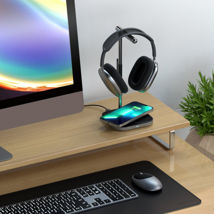 Satechi 2-IN-1 Headphone Stand w Wireless Charger USB-C (Cable inc., Adapter not inc.) - Space Grey) [6]