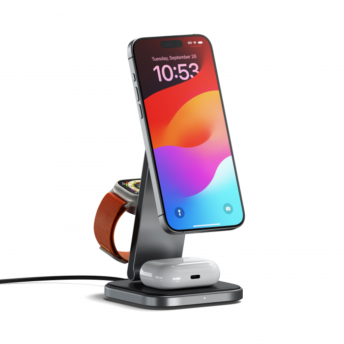 Satechi 3-in-1 Foldable Qi2 Wireless Charging Stand with Type A,C,G plugs - Space Gray [1]