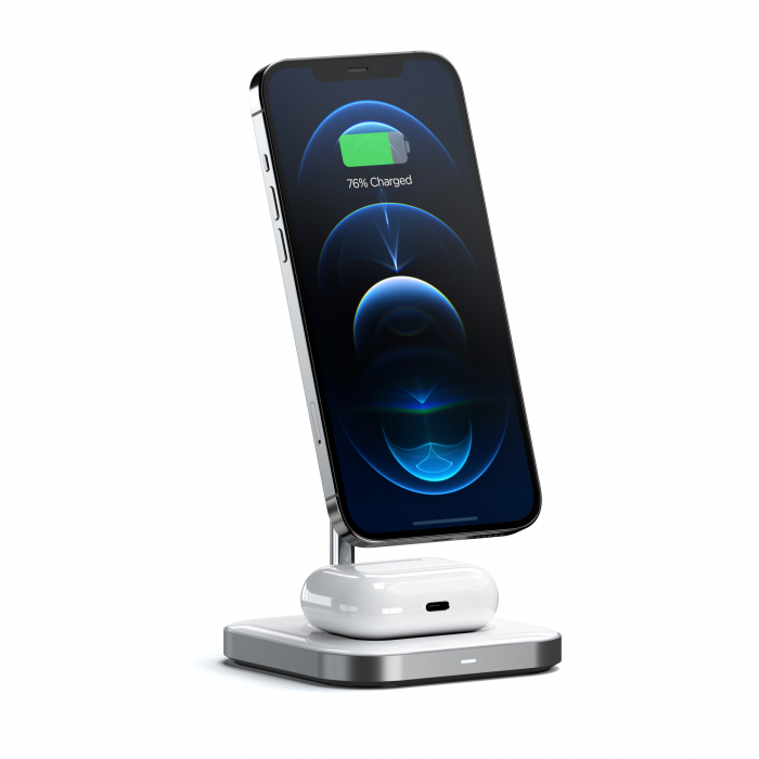 Satechi Aluminium 2-in-1 Magnetic Wireless Charging stand (iPhone 12/13, AirPods Pro, USB-C cable included) - White [2]