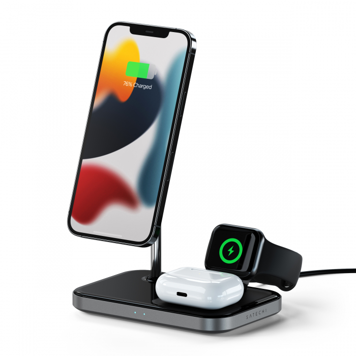 Satechi Aluminium 3-in-1 Magnetic Wireless Charging Stand (iPhone 12/13, Apple Watch, AirPods Pro, USB-C cable included) - Black [5]