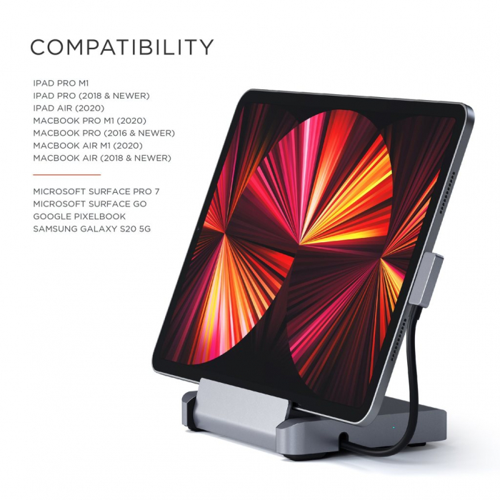 Satechi Aluminium Stand & Hub for iPad Pro (USB-C PD up to 60W,4K HDMI(60Hz),USB-A,SDcard, audio 3.5mm ) - Space Grey [13]