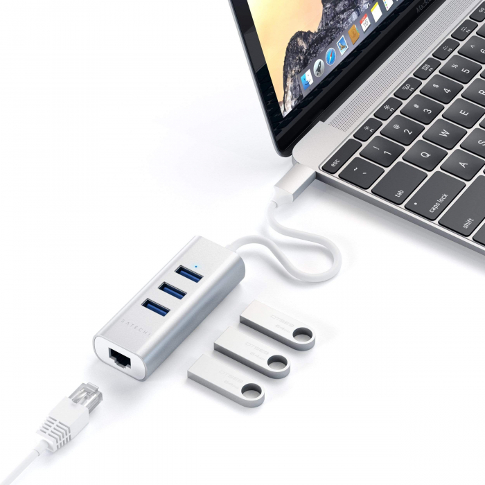 Satechi Aluminium Type-C Hub (3x USB 3.0,Ethernet) - Silver [3]