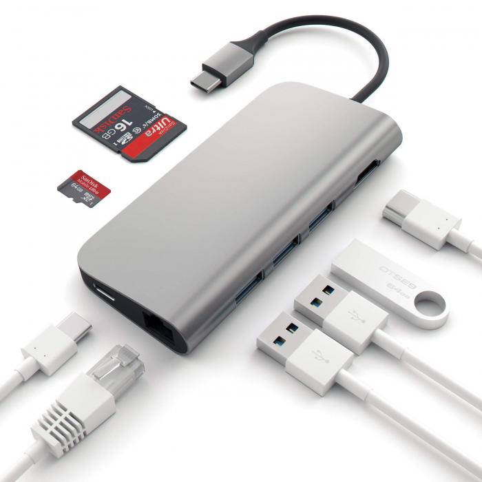 Satechi Aluminium Type-C Multi-Port Adapter (HDMI 4K,3x USB 3.0,MicroSD,Ethernet) - Space Grey [6]