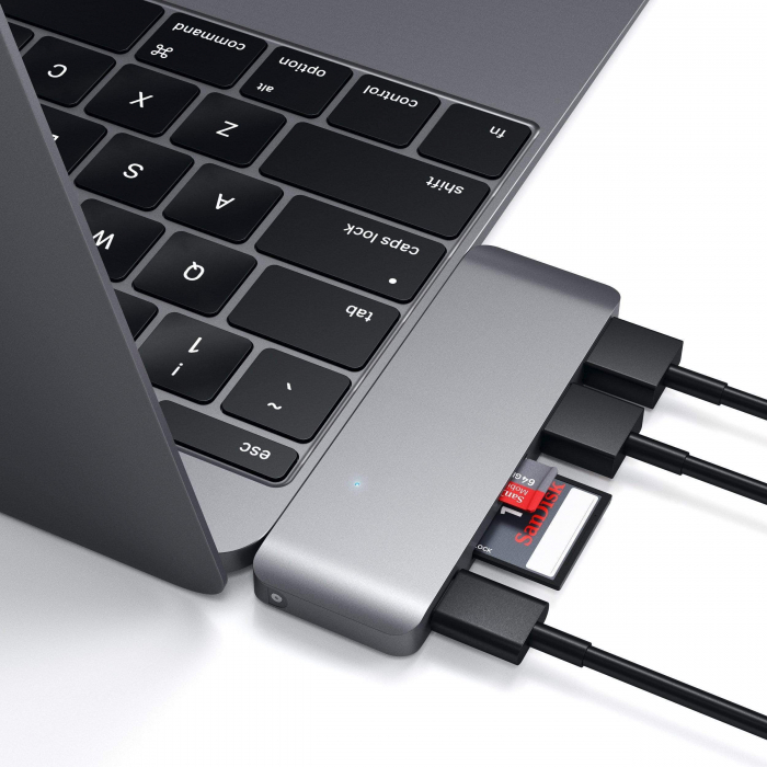 Satechi Aluminium Type-C Passthrough USB Hub (3x USB 3.0,MicroSD) - Space Grey [9]