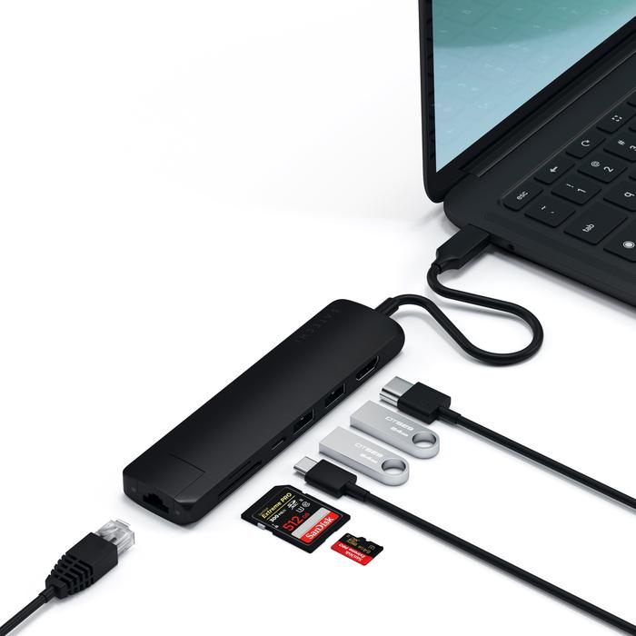 Satechi Aluminium Type-C Slim Multiport (1xHDMI 4K,2x USB-A,1x SD,1x Ethernet) - Black [5]
