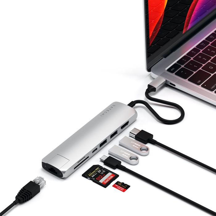 Satechi Aluminium Type-C Slim Multiport (1xHDMI 4K,2x USB-A,1x SD,1x Ethernet) - Silver [4]