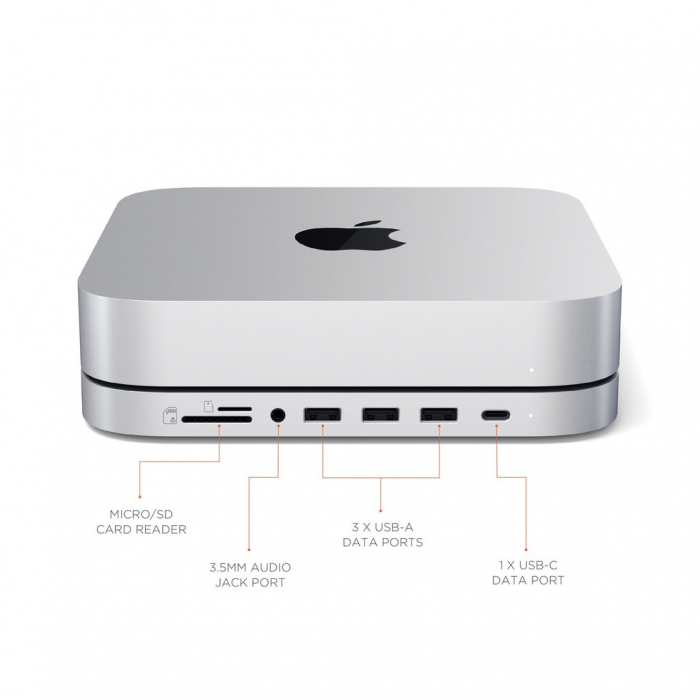 Satechi Aluminium Type-C Stand and Hub for Mac Mini w/ SSD Enclosure - Silver [4]