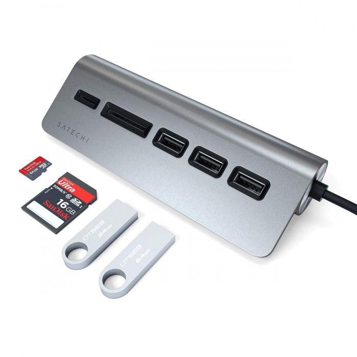 Satechi Aluminium Type-C USB Hub (3x USB 3.0,MicroSD) - Space Grey [2]