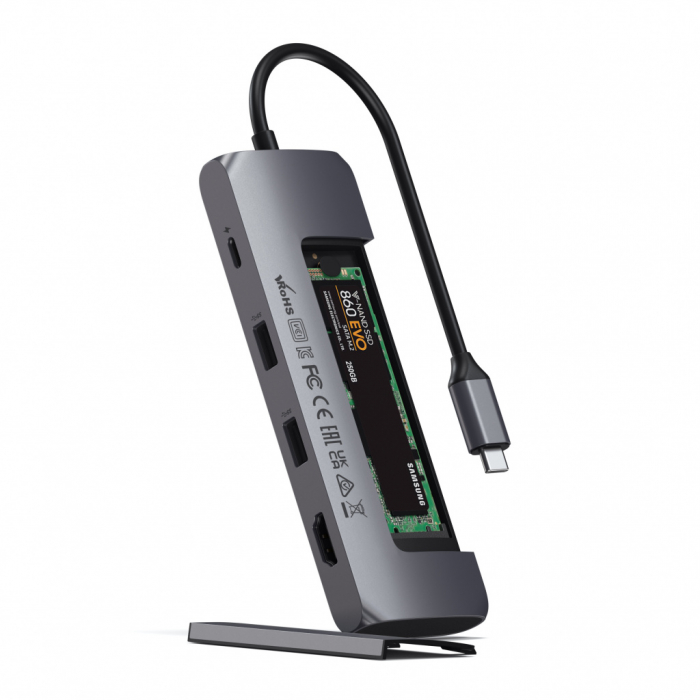 Satechi Aluminium USB-C Hybrid Multiport adapter (SSD Enclosure, HDMI 4K, 2 x USB-A 3.1 Gen 2 up to 10 Gbps) - Space Grey [2]