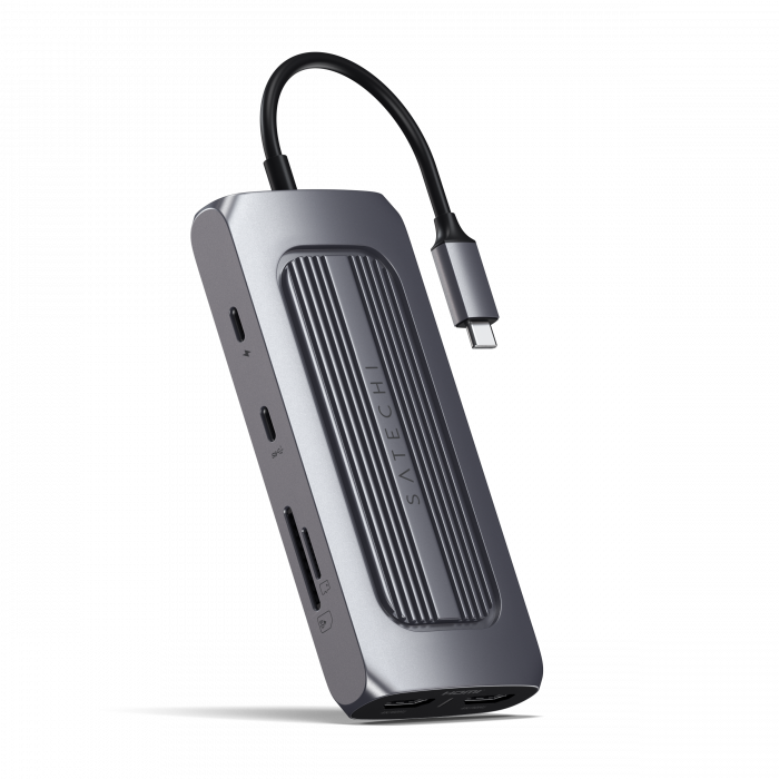 Satechi Aluminium USB-C Multiport MX Adapter (Dual 4K HDMI 60Hz/30Hz,USB-C PD 100W,Ethernet,1xUSB-C 5Gbps,2xUSB-A 3.0,Micro/SD,3.5mm audio) - Space Grey [2]