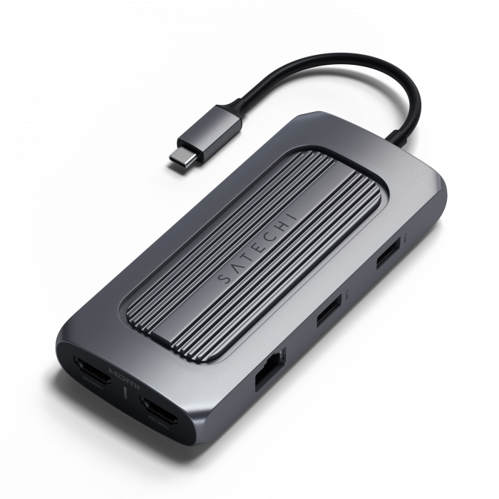 Satechi Aluminium USB-C Multiport MX Adapter (Dual 4K HDMI 60Hz/30Hz,USB-C PD 100W,Ethernet,1xUSB-C 5Gbps,2xUSB-A 3.0,Micro/SD,3.5mm audio) - Space Grey [1]