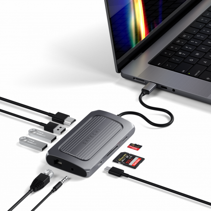 Satechi Aluminium USB4 Multiport Adapter w 8K HDMI (1x8K HDMI/30Hz, USB-C PD 100W, Ethernet, 2xUSB-A 3.2, 1xUSB-A 2.0, Micro/SD, 3.5mm audio) - Space Grey [2]