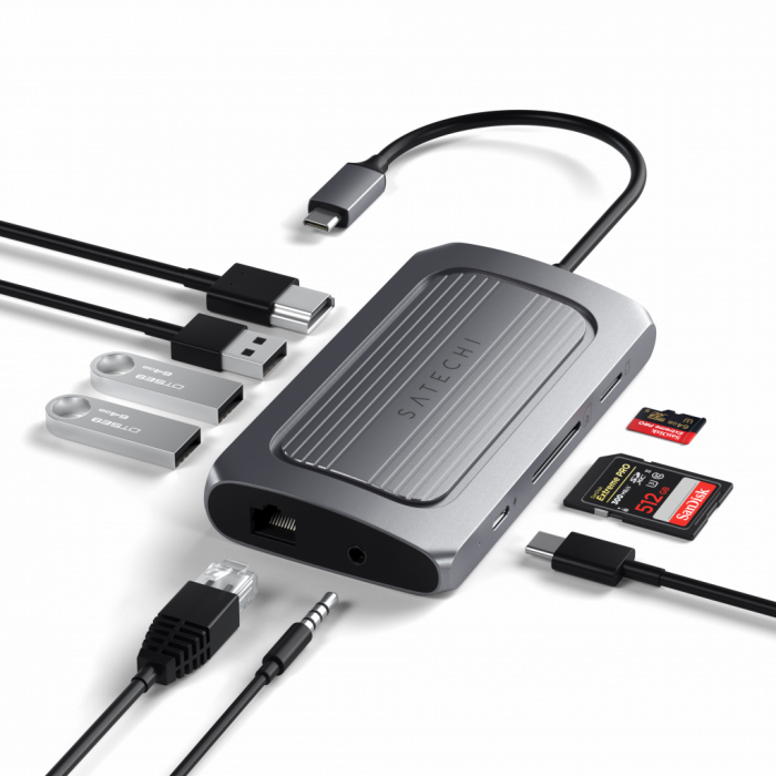 Satechi Aluminium USB4 Multiport Adapter w 8K HDMI (1x8K HDMI/30Hz, USB-C PD 100W, Ethernet, 2xUSB-A 3.2, 1xUSB-A 2.0, Micro/SD, 3.5mm audio) - Space Grey [8]