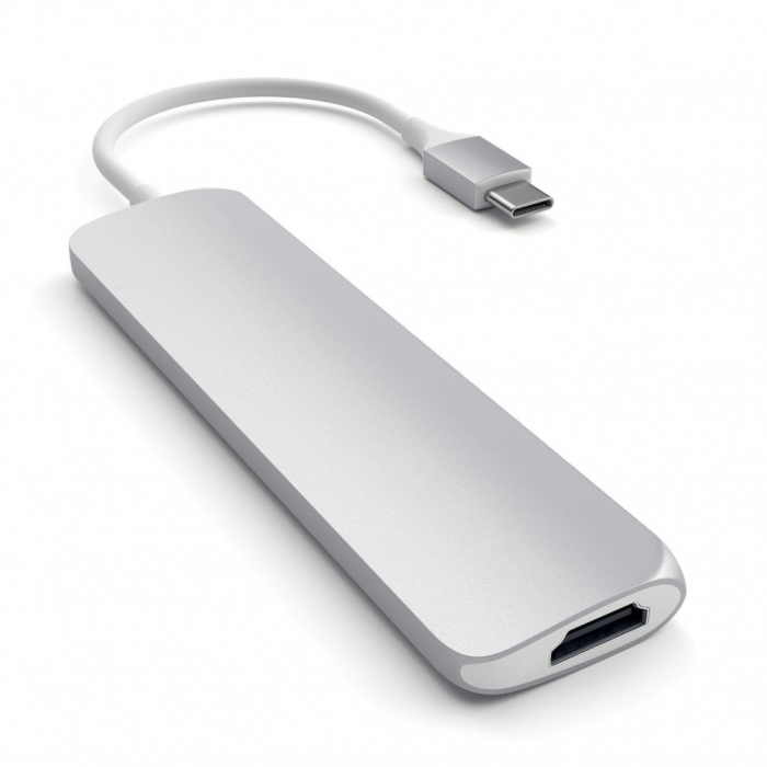 Satechi Aluminum SLIM Type-C MultiPort Adapter (HDMI 4K,PassThroughCharging,2x USB 3.0) - Silver [2]