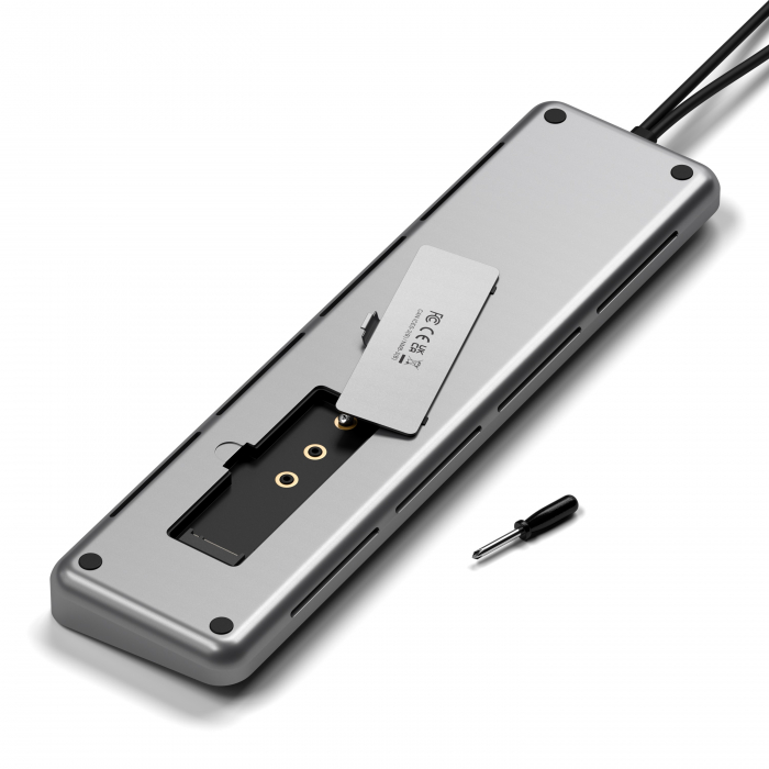 Satechi Dual Dock Stand Docking Station with NVMe SSD Enclosure (USB-C PD Pass-through 75W,2xUSB-C 5Gbps&10Gbps,)2xHDMI 2.0 (4K/60Hz),1x DP 1.4 Port (4k/60Hz),2xUSB-A Ports 5Gbps&10Gbps,1xRJ45,1xM.2 S [4]