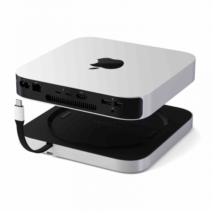 Satechi Stand & Hub For Mac Mini / Studio (1x USB-C 3.2, 1xUSB-A 3.2, 2x USB-A 3.0, 3.5mm Audio,1x Micro/SD, 1x NVMe/M.2 SATA SSD Enclosure Drive not included) - Silver [8]