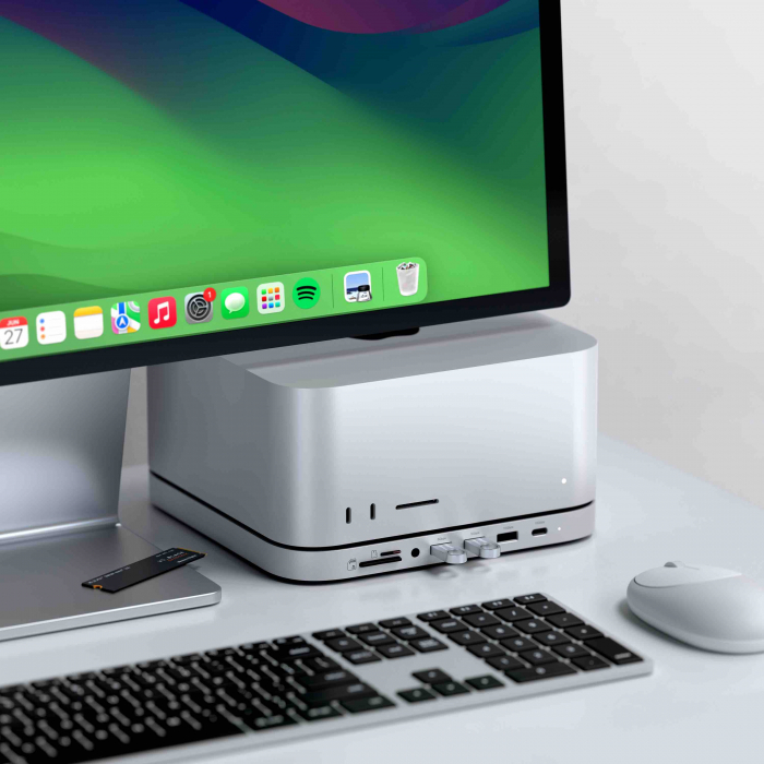 Satechi Stand & Hub For Mac Mini / Studio (1x USB-C 3.2, 1xUSB-A 3.2, 2x USB-A 3.0, 3.5mm Audio,1x Micro/SD, 1x NVMe/M.2 SATA SSD Enclosure Drive not included) - Silver [7]