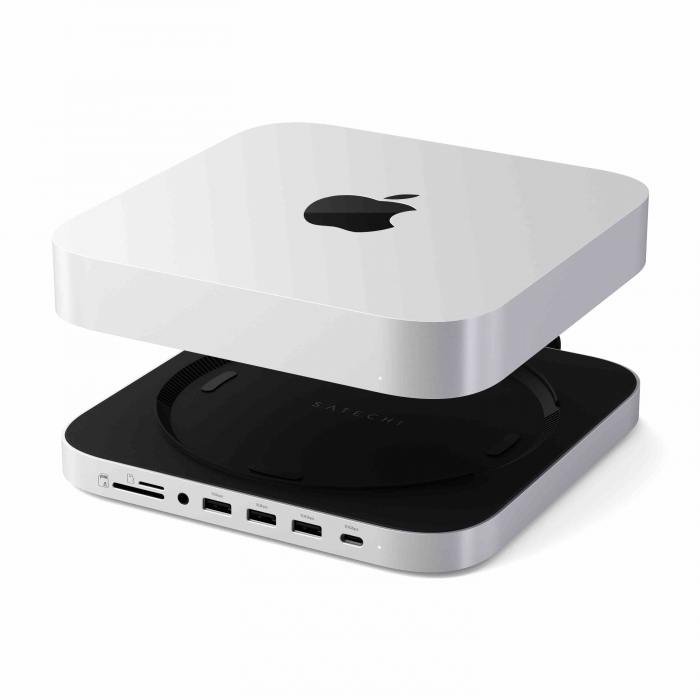 Satechi Stand & Hub For Mac Mini / Studio (1x USB-C 3.2, 1xUSB-A 3.2, 2x USB-A 3.0, 3.5mm Audio,1x Micro/SD, 1x NVMe/M.2 SATA SSD Enclosure Drive not included) - Silver [4]