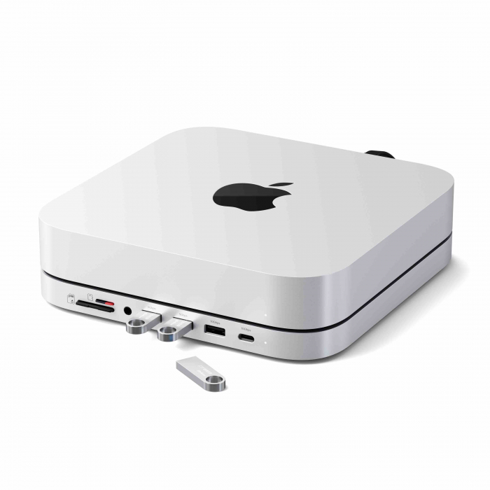 Satechi Stand & Hub For Mac Mini / Studio (1x USB-C 3.2, 1xUSB-A 3.2, 2x USB-A 3.0, 3.5mm Audio,1x Micro/SD, 1x NVMe/M.2 SATA SSD Enclosure Drive not included) - Silver [9]
