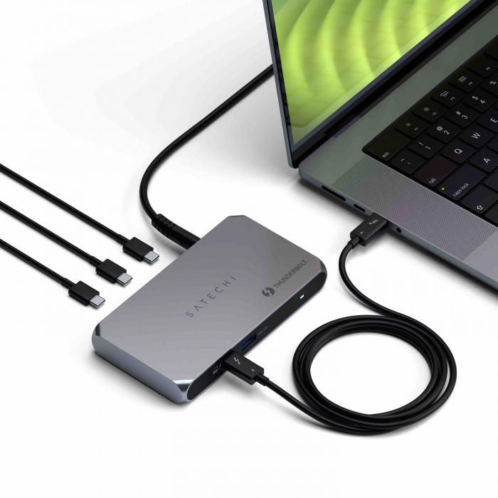 Satechi Thunderbolt 4 Slim Hub Pro (3x Thunderbolt 4 Downstream Ports up to 40 Gbps, 15W,2x 4K at 60Hz or 1x 8K at 30Hz or (1x) 6K on Mac) - Silver [4]