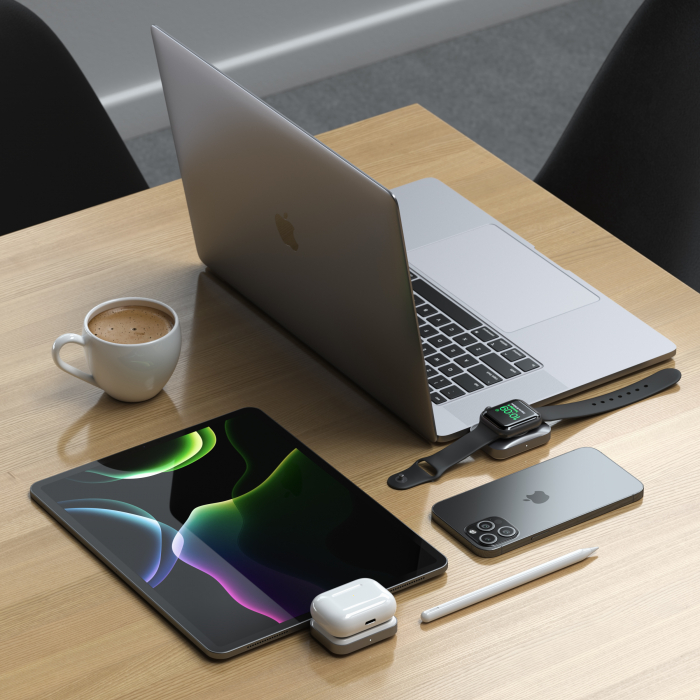 Satechi USB-C 2 in 1 Wireless charging dock for Apple watch and Airpods - Silver [10]