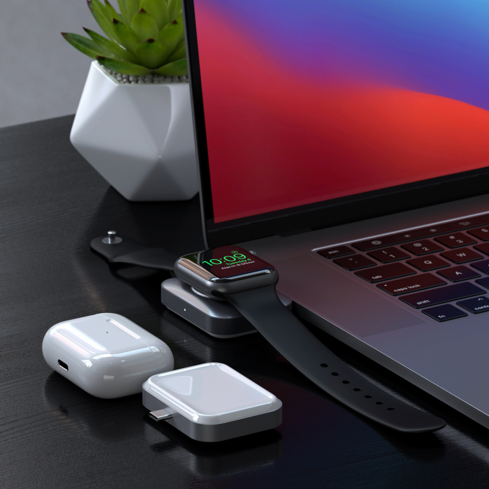 Satechi USB-C 2 in 1 Wireless charging dock for Apple watch and Airpods - Silver [11]