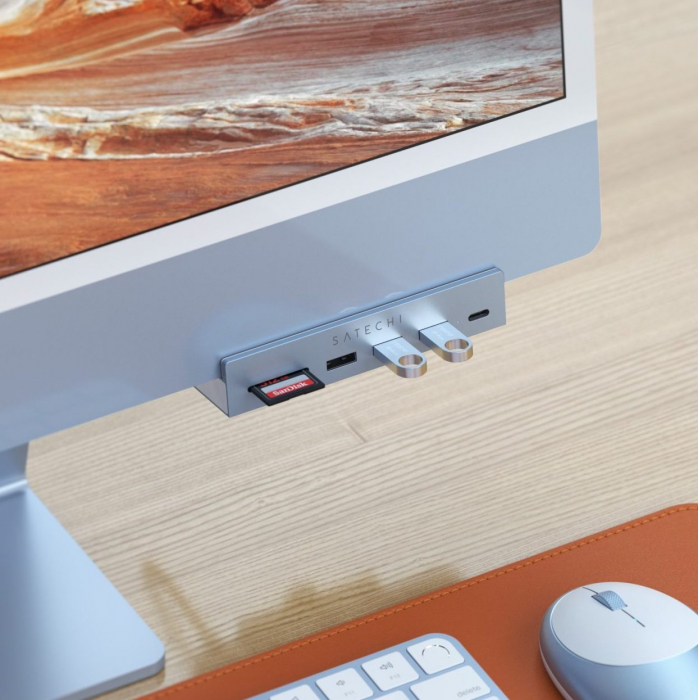 Satechi USB-C Clamp Hub iMac 24inch (2021) / (1x USB-C up to 5 Gbps,3x USB-A 3.0 up to 5 Gbps, inc. Apple S.Drive Micro/SD) - Blue [8]