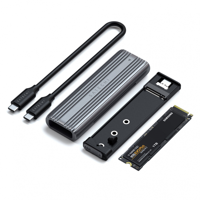 Satechi USB-C NVME &amp; SATA SSD Enclosure USB-C (SSD not included) Solid State Drives size 2242/2260/2280 - Grey [10]