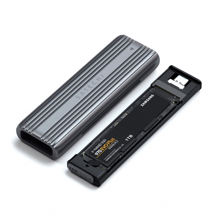 Satechi USB-C NVME &amp; SATA SSD Enclosure USB-C (SSD not included) Solid State Drives size 2242/2260/2280 - Grey [9]