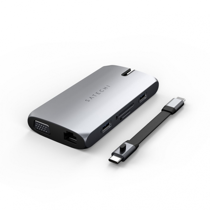 Satechi USB-C On the go Multiport adapter (1xUSB-C PD charging, 1x G.Ethernet,1x 4K HDMI,1x VGA,1x USB-A,1x USB-C, micro/SD) - Space Grey [10]