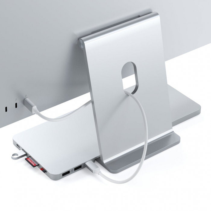 Satechi USB-C Slim Dock 24" IMAC (1xType-C Upstream Port,2x USB 2.0,1xMicro SD,1xSD Card,1xUSB-A,1x M.2 SSD slot, 1xUSB-C) colour match cable inc. - Silver [15]