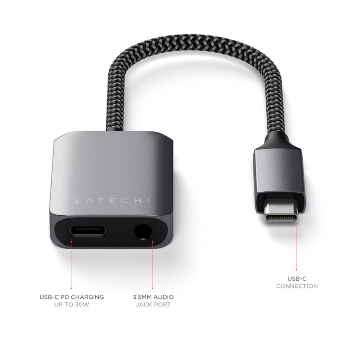 Satechi USB-C to 3.5mm Audio & PD Adapter - Space Grey [3]