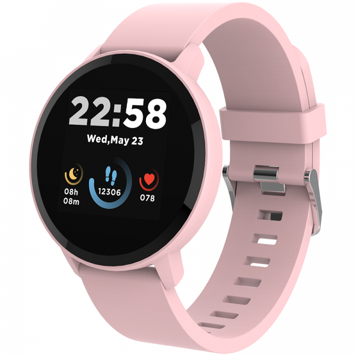 Smart watch, 1.3inches IPS full touch screen, Round watch, IP68 waterproof, multi-sport mode, BT5.0, compatibility with iOS and android, Pink, Host: 25.2*42.5*10.7mm, Strap: 20*250mm, 45g [3]