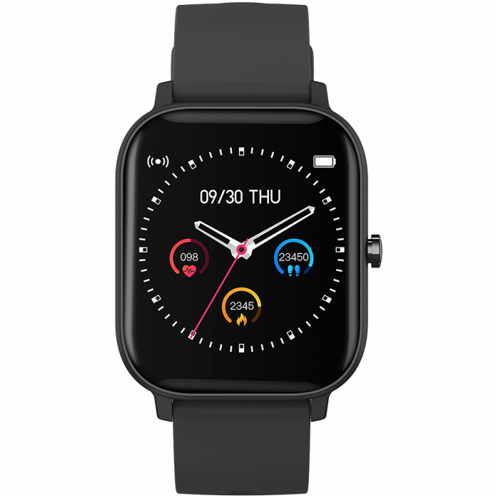 Smart watch, 1.3inches TFT full touch screen, Zinic+plastic body, IP67 waterproof, multi-sport mode, compatibility with iOS and android, black body with black silicon belt, Host: 43*37*9mm, Strap: 230 [2]