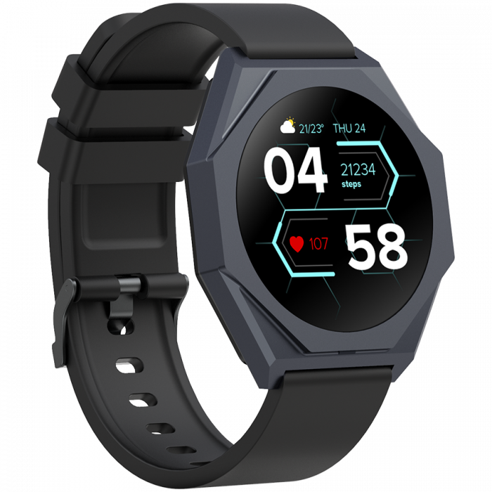 CANYON Otto SW-86, Smart watch Realtek 8762DK LCD 1.3'' LTPS 360X360px, TP G+F 1+gesture 192KB Li-ion polymer battery 3.7v 280mAh,Gun aluminum alloy case middle frame+plastic bottom case+black silicon [3]