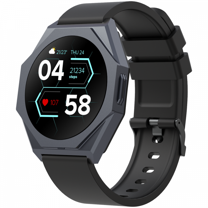 CANYON Otto SW-86, Smart watch Realtek 8762DK LCD 1.3'' LTPS 360X360px, TP G+F 1+gesture 192KB Li-ion polymer battery 3.7v 280mAh,Gun aluminum alloy case middle frame+plastic bottom case+black silicon [2]