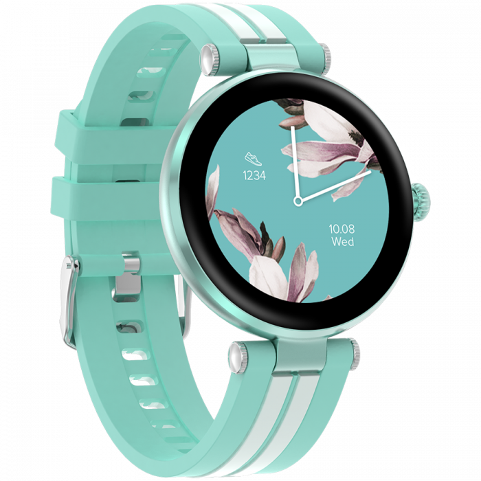 CANYON Semifreddo SW-61, Rtl8762dt, 1.19'' Amoled 390x390px, oncell TP, 192KB RAM, 3.7V 190mAh battery, Green alumunum alloy case middle frame+plastic bottom case+green and white silicone strap + silv [3]