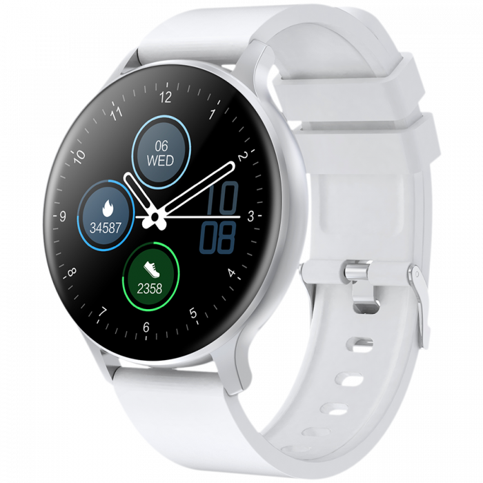 CANYON Badian SW-68, Smartwatch, Realtek 8762CK, 1.28''TFT 240x240px; RAM : 160KB, Lithium-ion polymer battery, 3.7V 190mAh Include, Silver Zinc alloy middle frame + plastic bottom case+ white Silicon [2]