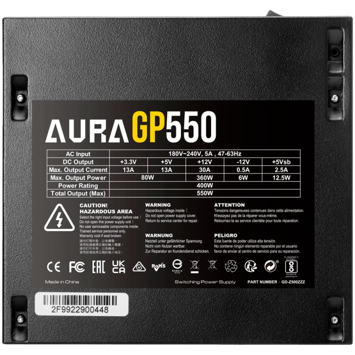 Sursa Gamdias Aura GP550 550W neagra, certificata 80 PLUS, eficienta 80% [4]