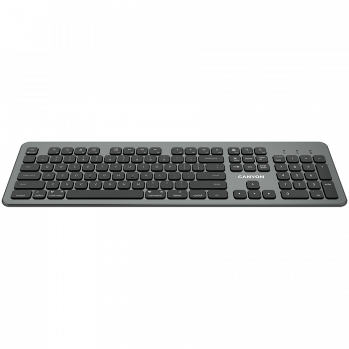 Multimedia bluetooth 5.1 keyboard MAC Version,104 keys, slim design with low profile silent keys,US layout ,Size 439.4*135.3mm* 23.2mm,526g [3]