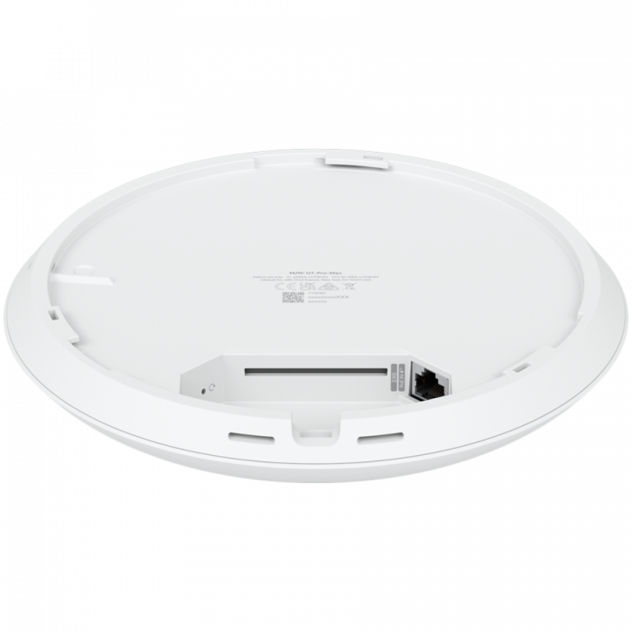 Ubiquiti U7-Pro-Max Ceiling-mounted WiFi 7 AP with 8 spatial streams, 6 GHz support, and a dedicated spectral scanning engine for interference-free WiFi in demanding, large-scale environments [4]