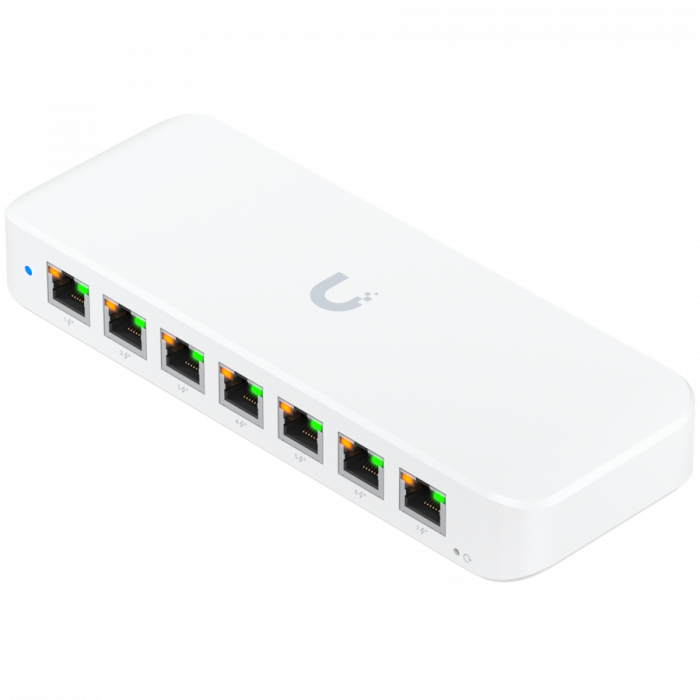 Ubiquiti USW-Ultra-210W-EU compact, Layer 2, 8-port GbE PoE switch with versatile mounting options, 7x GbE PoE+ output ports, GbE port with optional PoE++ input, 202W PoE availability with the include [3]