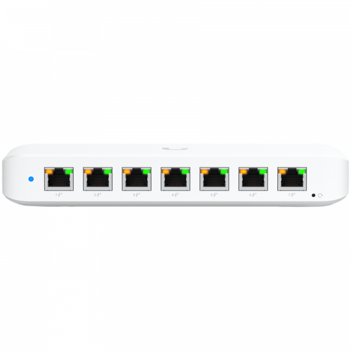 Ubiquiti USW-Ultra-210W-EU compact, Layer 2, 8-port GbE PoE switch with versatile mounting options, 7x GbE PoE+ output ports, GbE port with optional PoE++ input, 202W PoE availability with the include [1]